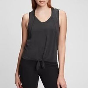 NWT GapFit Breathe Relaxed Fit V Neck Tie Front Tank Top : Black : XS